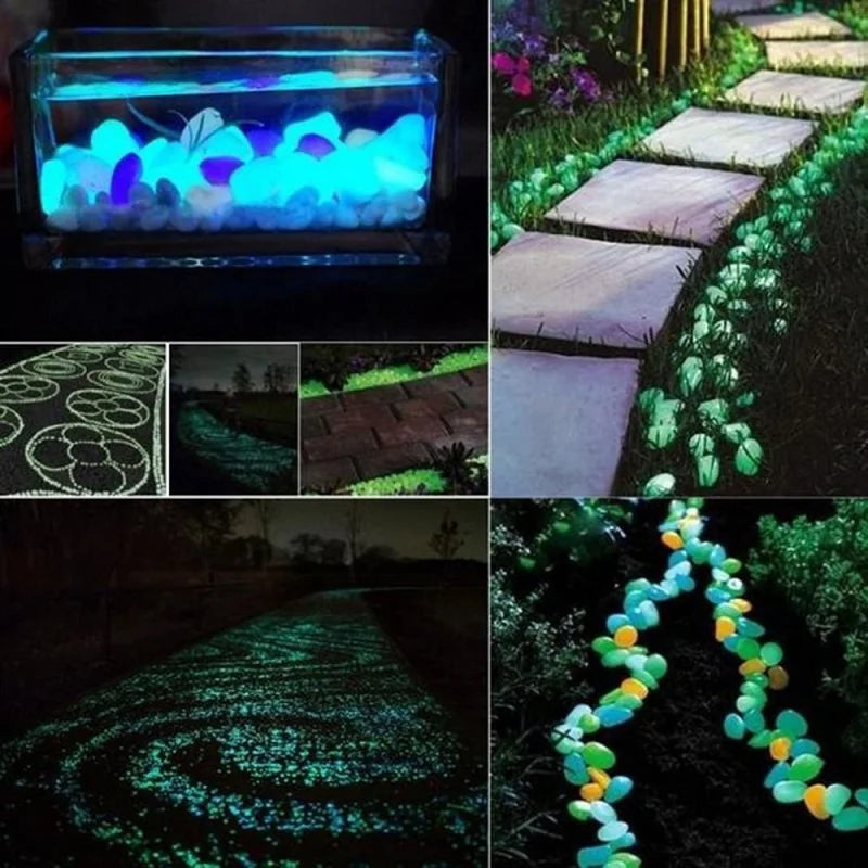 50pcs Glow in the Dark Garden Pebbles Glow Stones Rocks for Walkways Garden Path Patio Lawn Garden Yard Decor Luminous Stones