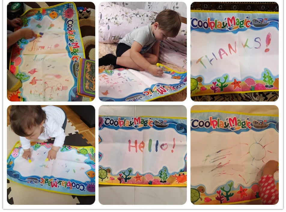 Coolplay Animal Themes Rainbow Water Drawing Mat & 2 Pens Water Doodle Mat Coloring Books Water Painting Rug Xmas Gift for Kids