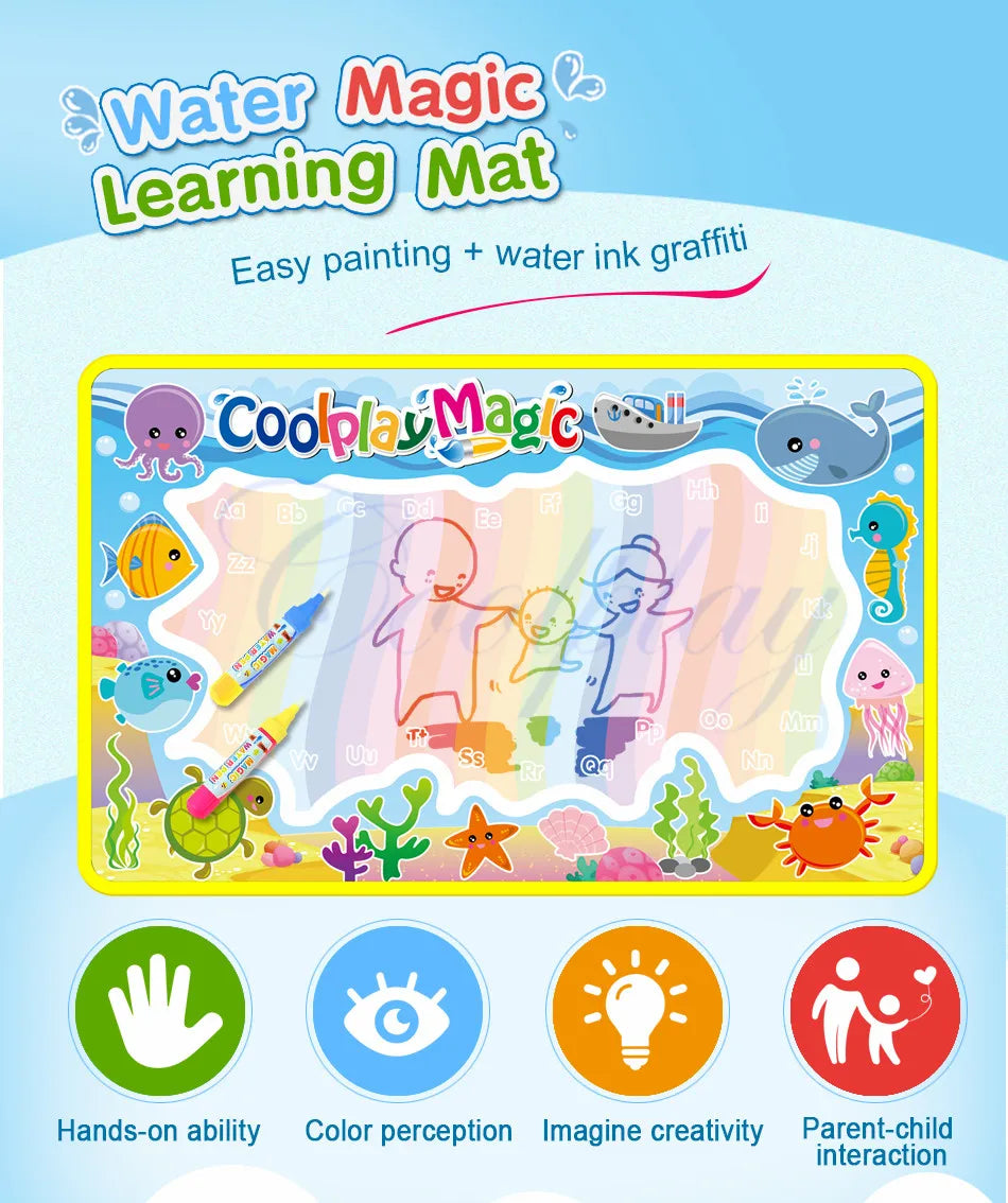 Coolplay Animal Themes Rainbow Water Drawing Mat & 2 Pens Water Doodle Mat Coloring Books Water Painting Rug Xmas Gift for Kids