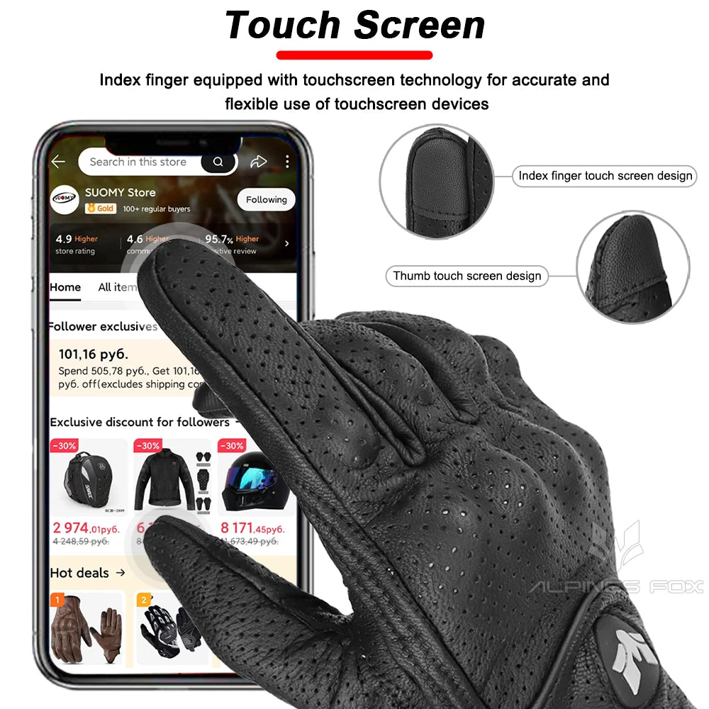 2025 New Vintage Leather Motorcycle Gloves Men Black Wear-resistant Guantes Touchscreen Anti-slip Retro Motobiker Luvas