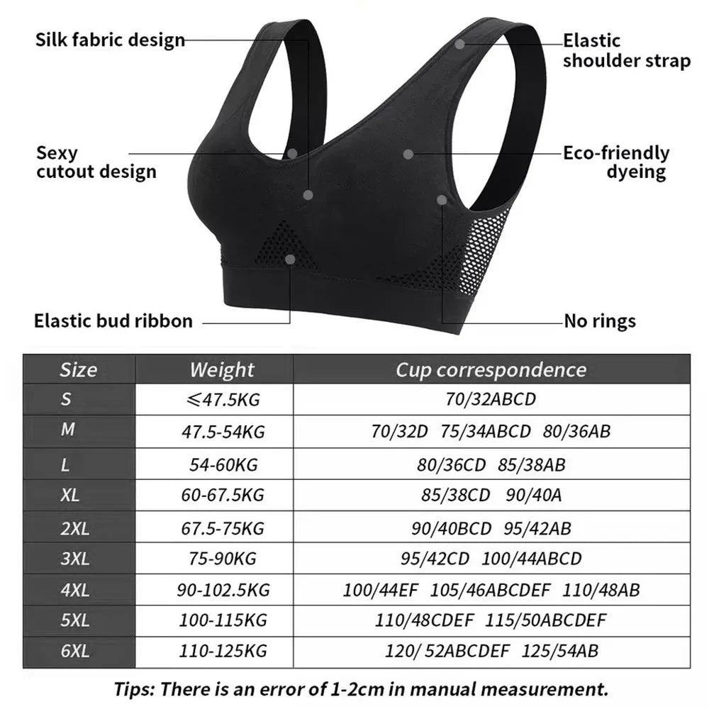 Seamless Mesh Women Sports Bras Fitness Gym Running Underwear Shockproof Bra Wireless XL Plus Size Crop Top Breathable Yoga Bra