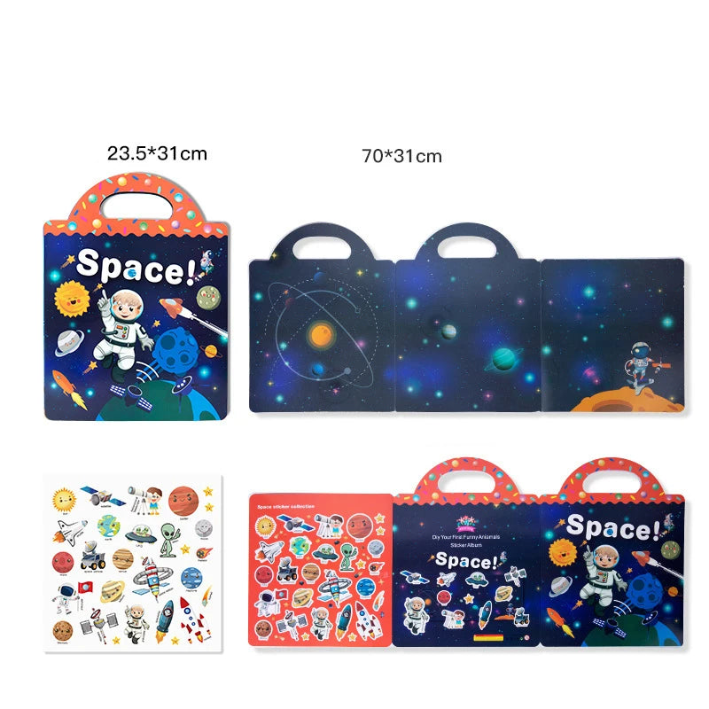 Reusable Cartoon Sticker Book for Kids Multiple Scenos DIY Puzzle Game Educational Learning Classic Toys for Child Age 2-4 Gifts