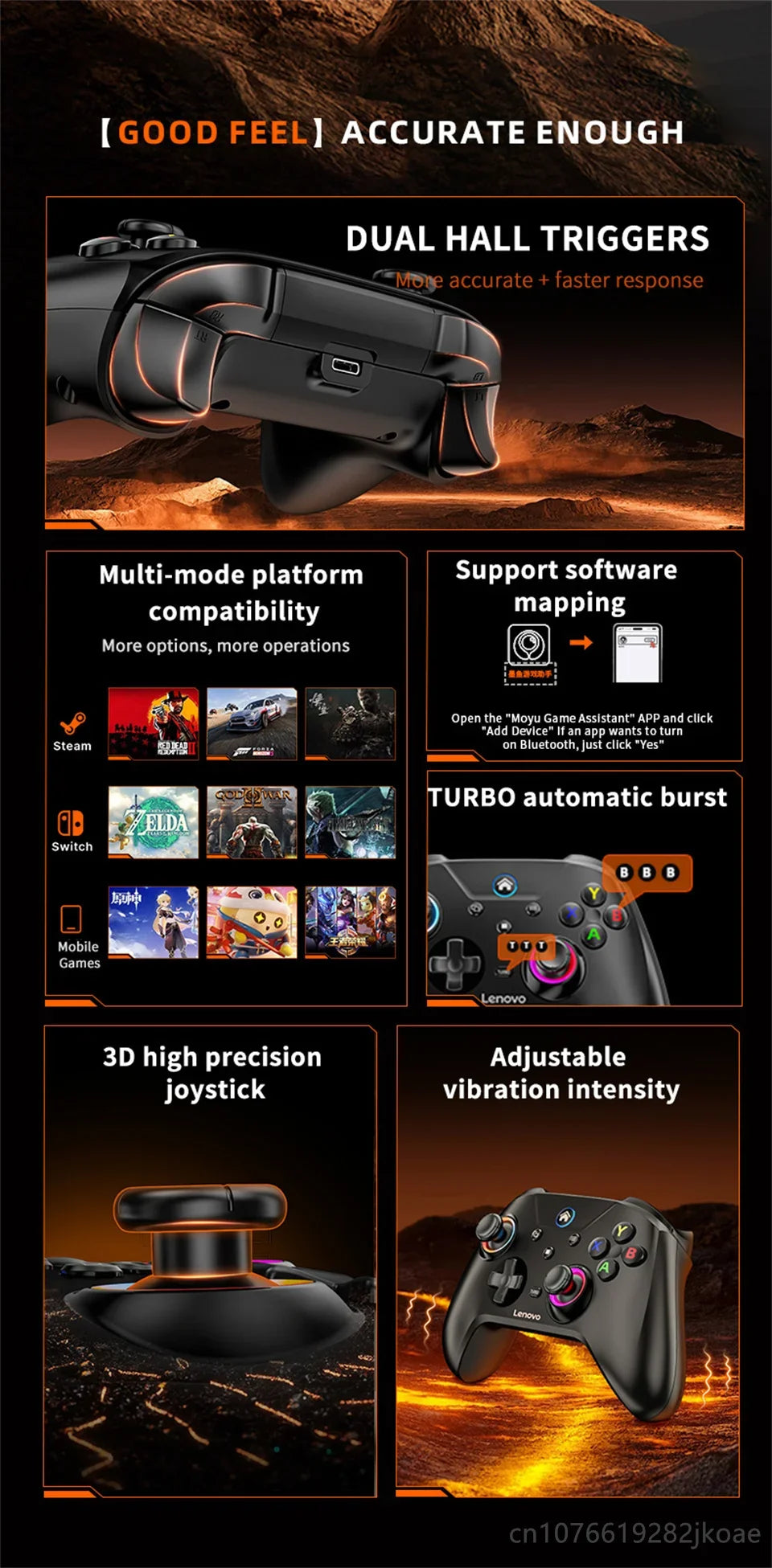 Lenovo S02 Controller for Switch Joystick Gamepad Dual Vibration Wireless Bluetooth Joypad For PlayStation PC/IOS/Android/TV