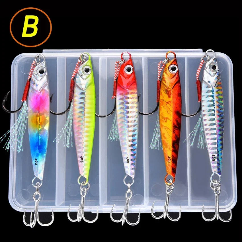 5pcs Metal Jig Fishing Lure Weights 10g-40g Trolling Hard Bait Bass Fishing Bait Tackle Trout Jigging Lure Jigs Saltwater Lures