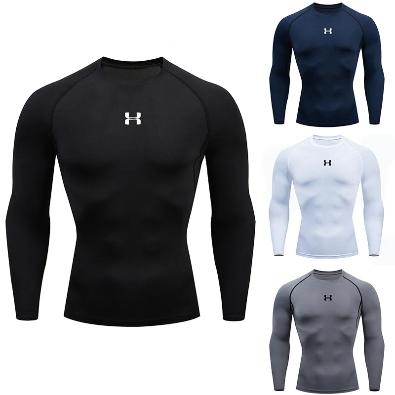 Men Running Compression T-shirt Long sleeves Sport Tees Gym Fitness