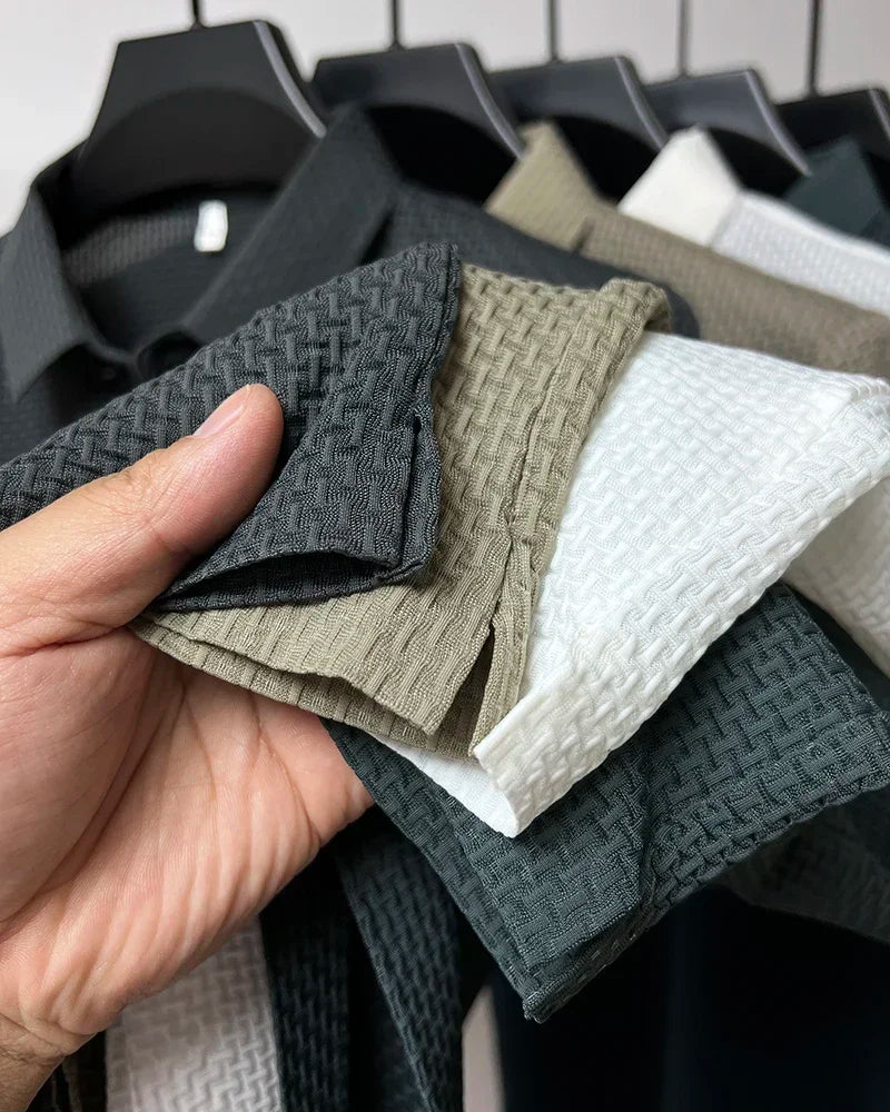 New Men's Lop-up Hollow Short-sleeved Polo Tee Shirt Ice Silk Breathable Business Fashion T-Shirt Male Brand Clothes