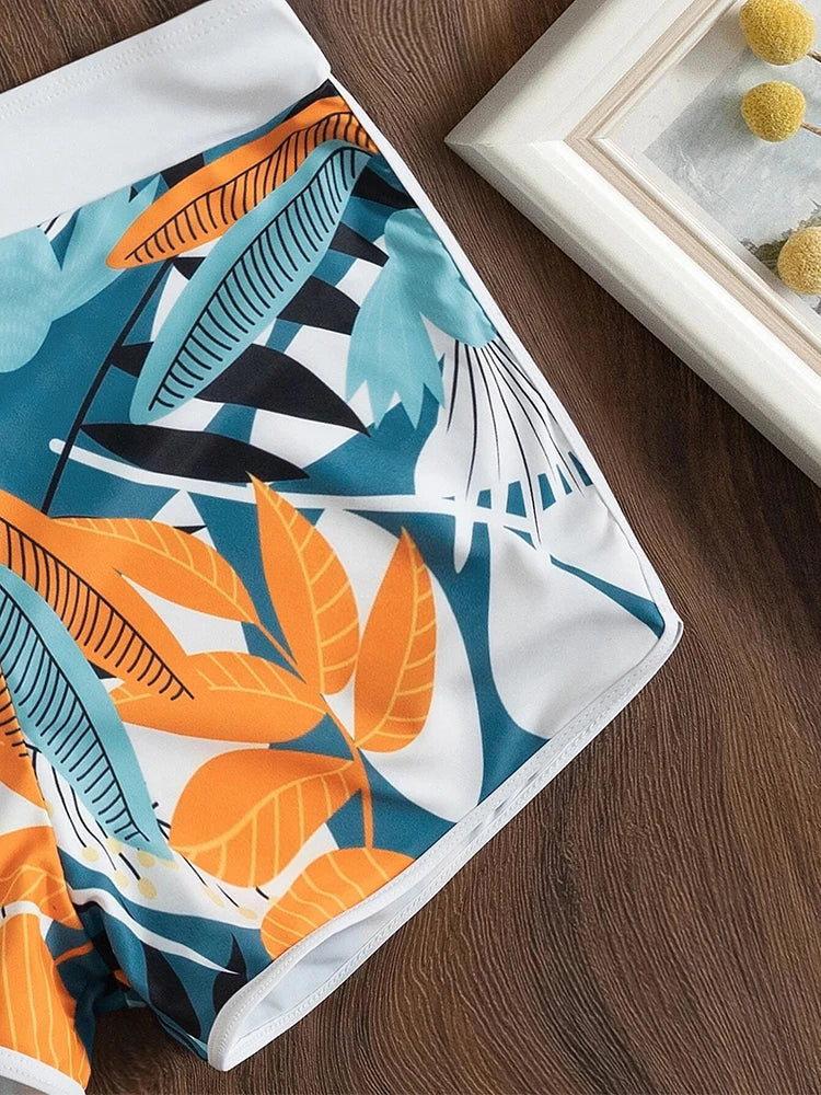 2025 Halter Bikini Set Short Swimsuit Women High Waist Swimwear Female Printed Bathers Swimming Bathing Swim Suit Beachwear