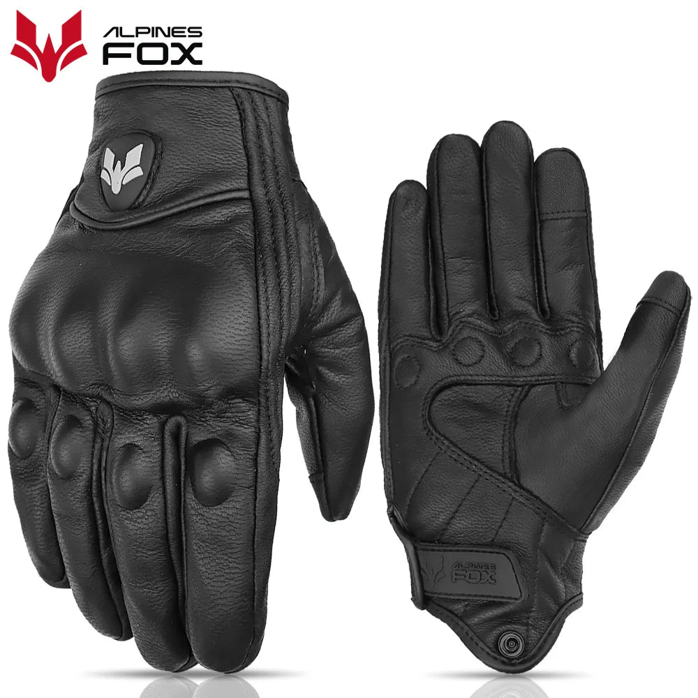 2025 New Vintage Leather Motorcycle Gloves Men Black Wear-resistant Guantes Touchscreen Anti-slip Retro Motobiker Luvas