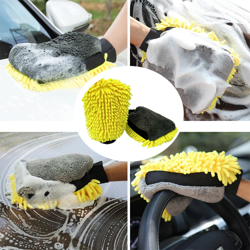 Car Chenille Premium Scratch-Free Microfiber Wash Mitt Waterproof Car Thick Cleaning Mitt Wax Detailing Brush Auto Care Glove