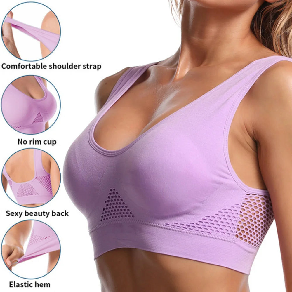 Seamless Mesh Women Sports Bras Fitness Gym Running Underwear Shockproof Bra Wireless XL Plus Size Crop Top Breathable Yoga Bra