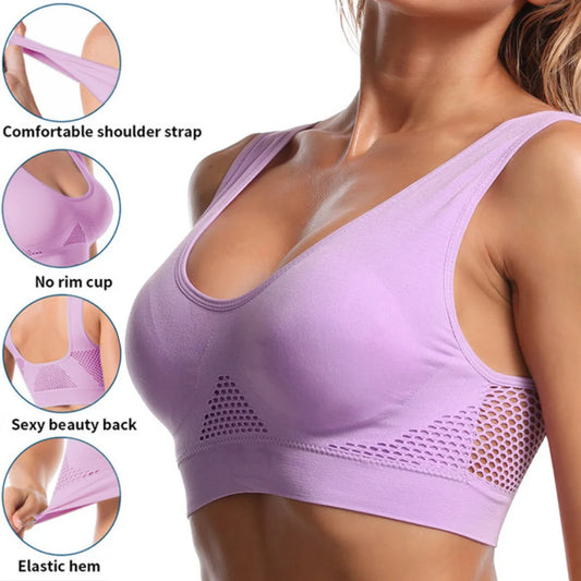 Seamless Mesh Women Sports Bras Fitness Gym Running Underwear Shockproof Bra Wireless XL Plus Size Crop Top Breathable Yoga Bra