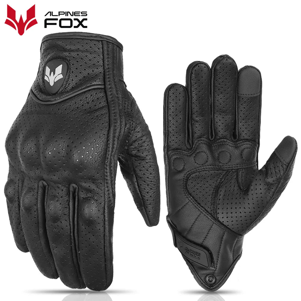 2025 New Vintage Leather Motorcycle Gloves Men Black Wear-resistant Guantes Touchscreen Anti-slip Retro Motobiker Luvas
