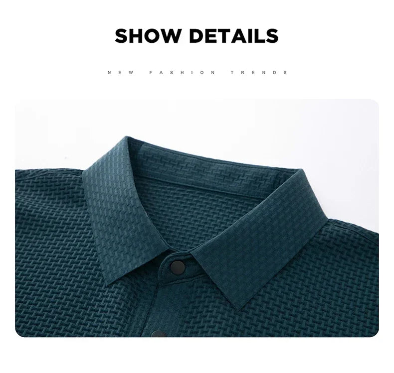 New Men's Lop-up Hollow Short-sleeved Polo Tee Shirt Ice Silk Breathable Business Fashion T-Shirt Male Brand Clothes