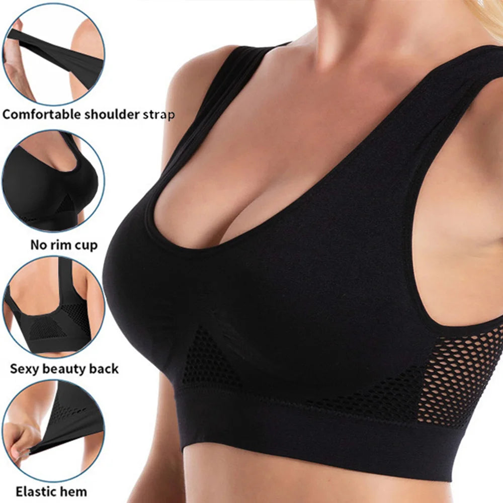 Seamless Mesh Women Sports Bras Fitness Gym Running Underwear Shockproof Bra Wireless XL Plus Size Crop Top Breathable Yoga Bra