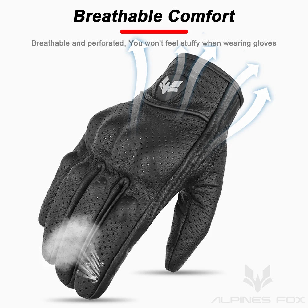 2025 New Vintage Leather Motorcycle Gloves Men Black Wear-resistant Guantes Touchscreen Anti-slip Retro Motobiker Luvas