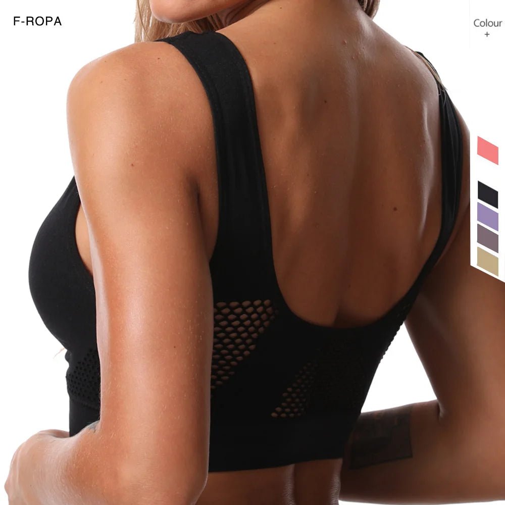 Seamless Mesh Women Sports Bras Fitness Gym Running Underwear Shockproof Bra Wireless XL Plus Size Crop Top Breathable Yoga Bra