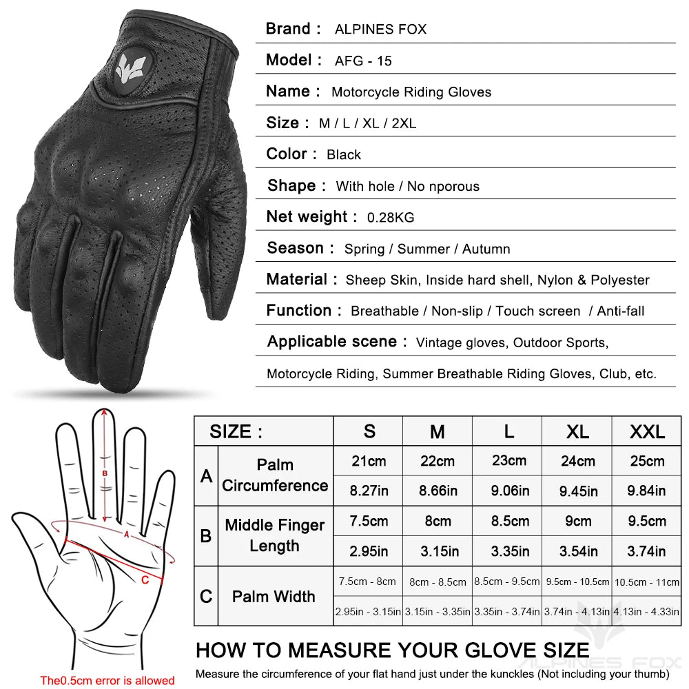 2025 New Vintage Leather Motorcycle Gloves Men Black Wear-resistant Guantes Touchscreen Anti-slip Retro Motobiker Luvas