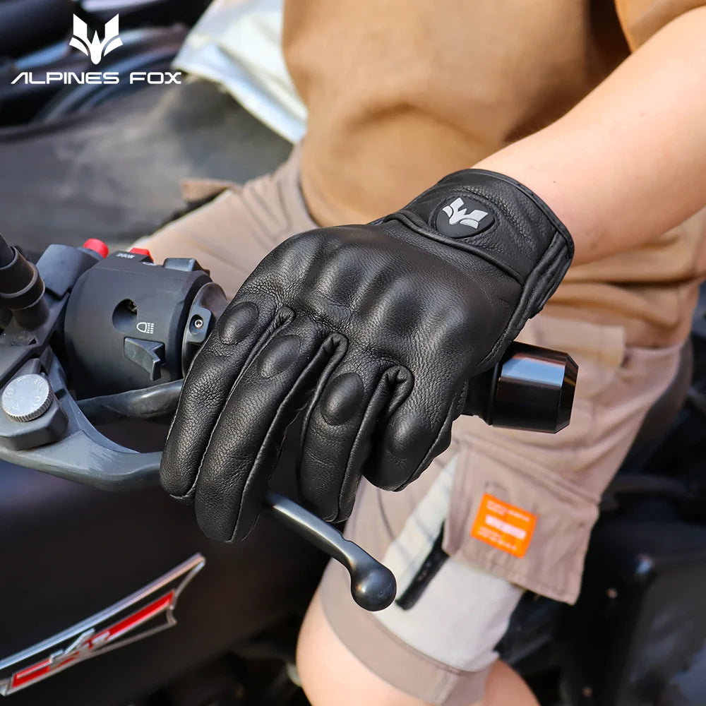 2025 New Vintage Leather Motorcycle Gloves Men Black Wear-resistant Guantes Touchscreen Anti-slip Retro Motobiker Luvas